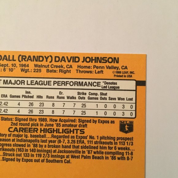 1989 Donruss Randy Johnson Rated Rookie Card RC #42 Error Baseball - Picture 10 of 10